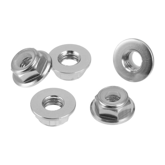 Unique Bargains 5 Pcs M5 Car Flange Nuts Aluminum Alloy Flat Hex Reverse Thread Lock Flange Nuts Non-Slip Lock Flange Silver Tone 4.5mm/0.18"