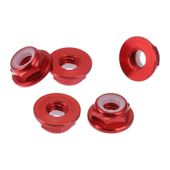 Unique Bargains 5 Pcs M5 Car Flange Nuts Aluminum Alloy Flat Hex Thread Lock Flange Nuts Non-Slip Lock Flange Deep Red 4.5mm/0.18"