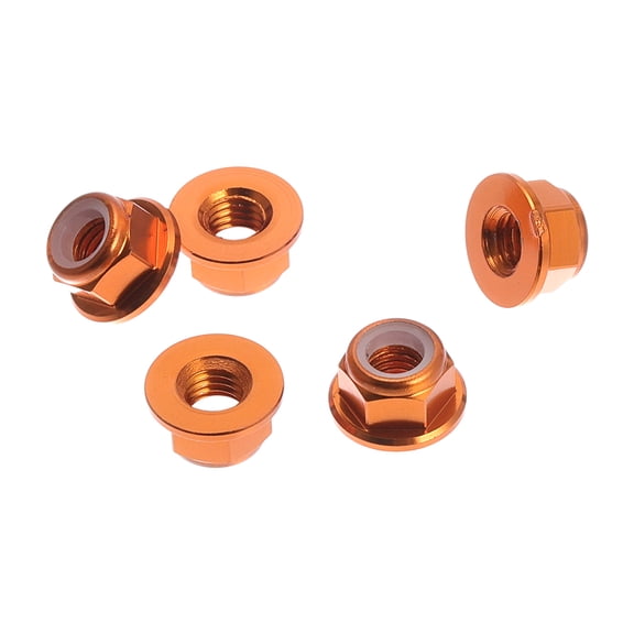 Unique Bargains 5 Pcs M5 Car Flange Nuts Aluminum Alloy,Plastic Rubber Ring Flat Hex Lock Flange Nuts Non-Slip Lock Flange Orange Rubber Ring for Car Motorcycle