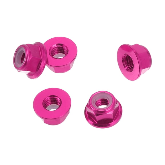 Unique Bargains 5 Pcs M5 Car Flange Nuts Aluminum Alloy,Plastic Rubber Ring Flat Hex Lock Flange Nuts Non-Slip Lock Flange Peach Red Rubber Ring for Car Motorcycle