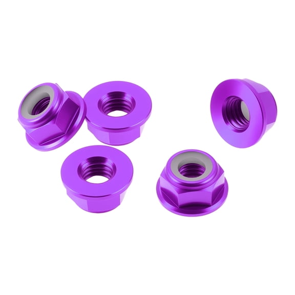 Unique Bargains 5 Pcs M6*1.0 Car Flange Nuts Aluminum alloy,Rubber Ring Flat Hex Reverse Thread Lock Flange Nuts Non-Slip Lock Flange Rubber Ring 6.6mm/0.26" Purple
