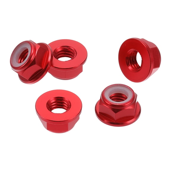 Unique Bargains 5 Pcs M6 Car Flange Nuts Aluminum Alloy,Plastic Rubber Ring Flat Hex Lock Flange Nuts Non-Slip Lock Flange Wine Red Rubber Ring 6mm/0.24"