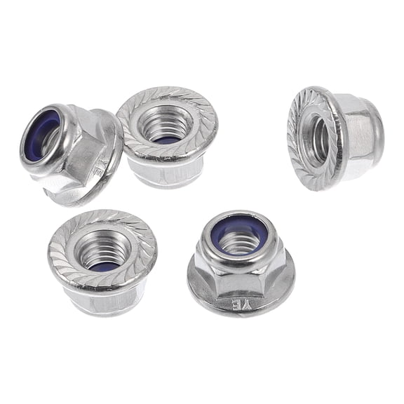 Unique Bargains 5 Pcs M8*1.25 Car Flange Nuts 304 Stainless Steel,Nylon Rubber Ring Girded Hex Lock Flange Nuts Non-Slip Lock Flange Rubber Ring for Car Motorcycle