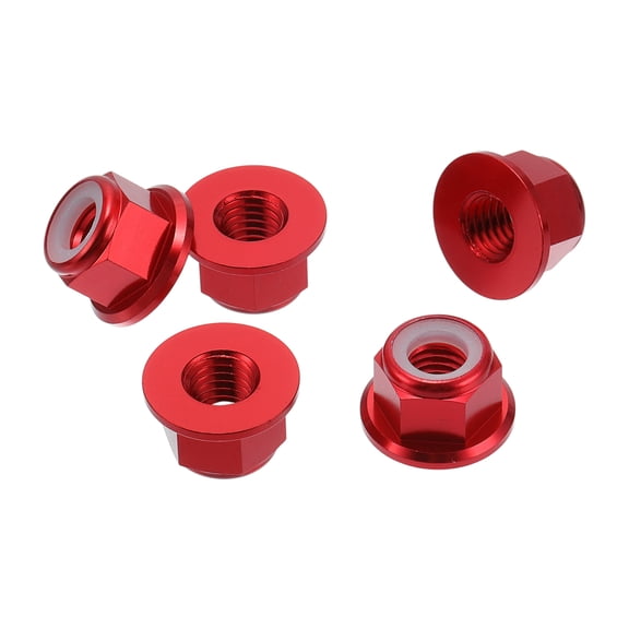 Unique Bargains 5 Pcs M8 Car Flange Nuts Aluminum Alloy,Plastic Rubber Ring Flat Hex Lock Flange Nuts Non-Slip Lock Flange Wine Red Rubber Ring 11mm/0.43"