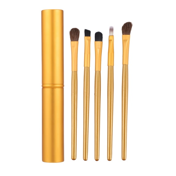 Unique Bargains 5 Pcs Makeup Brush Set for Vacation Gold Tone