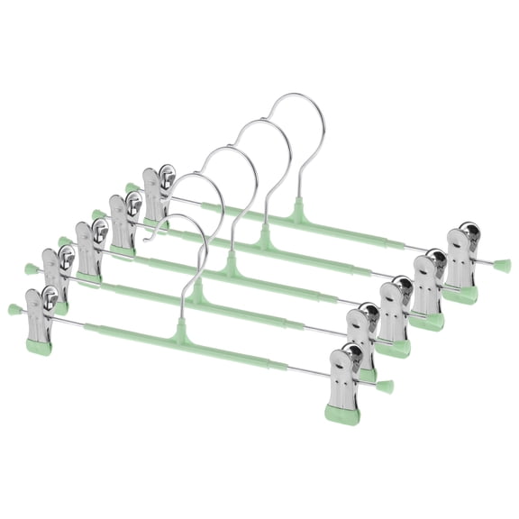 Unique Bargains 5 Pcs Pants Hanger with Clips Non-slip Garment Hanger Light Green