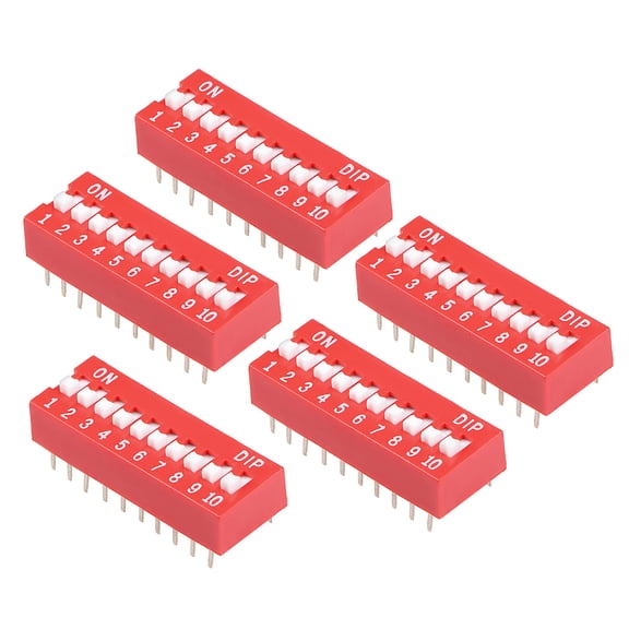 Unique Bargains 5 Pcs Red DIP Switch 1-10 Positions 2.54mm Pitch for Circuit PCB