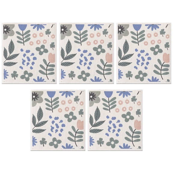 Unique Bargains 5 Pcs Reusable Swedish Wildflowers Kitchen Dish Towels Flower-1