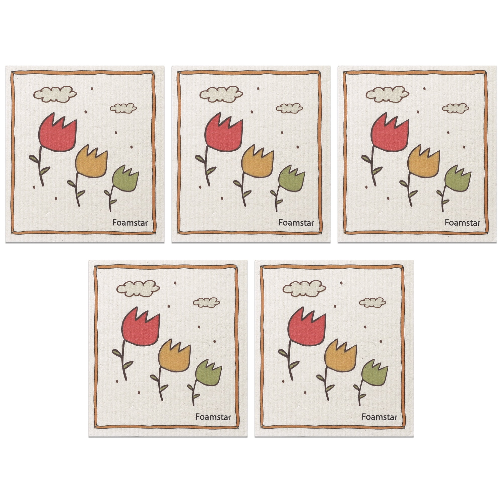 Unique Bargains 5 Pcs Reusable Swedish Wildflowers Kitchen Dish Towels Flower-3