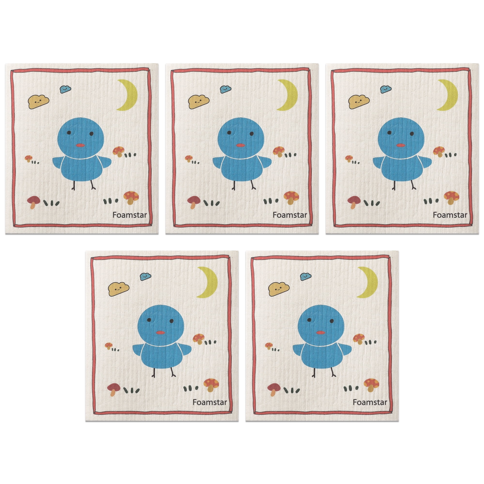 Unique Bargains 5 Pcs Reusable Swedish Wildflowers Kitchen Dish Towels Flower-5