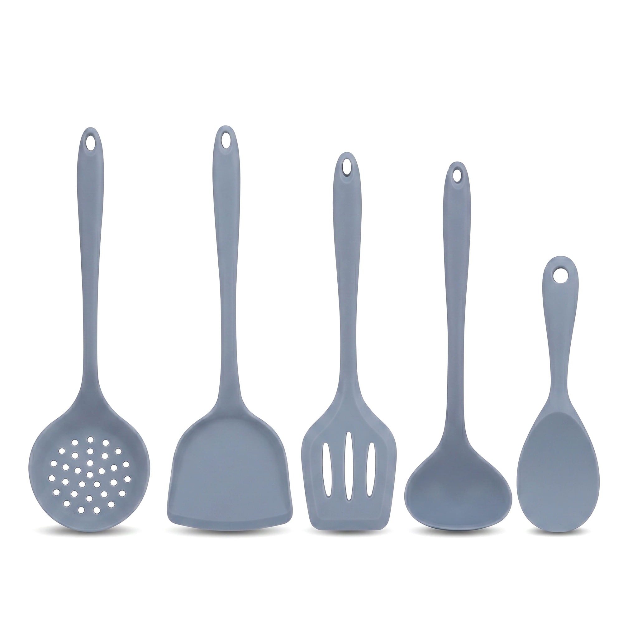 Unique Bargains 5 Pcs Silicone Essential Kitchen Cooking Utensil Set Light Gray
