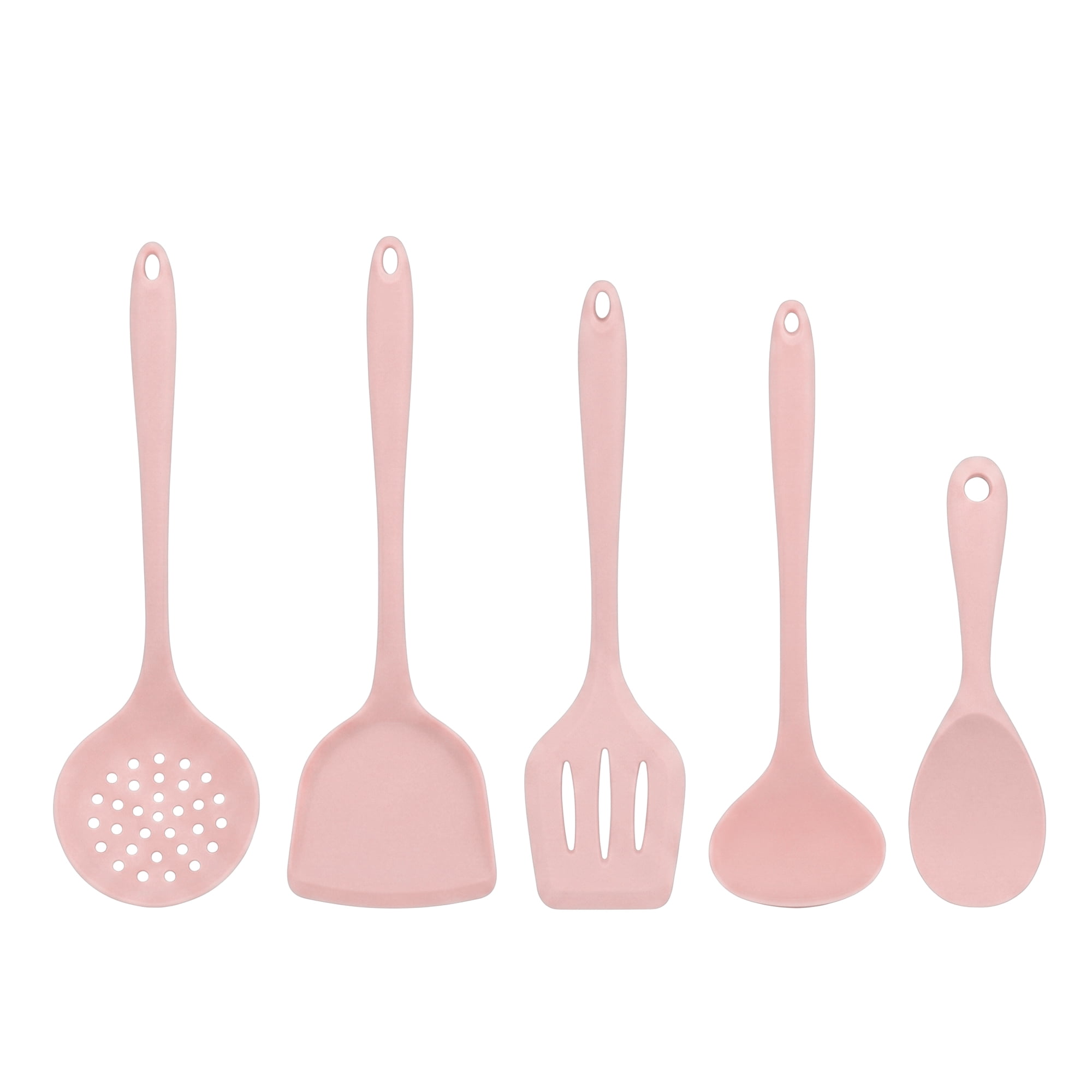Unique Bargains 5 Pcs Silicone Essential Kitchen Cooking Utensil Set Light Pink