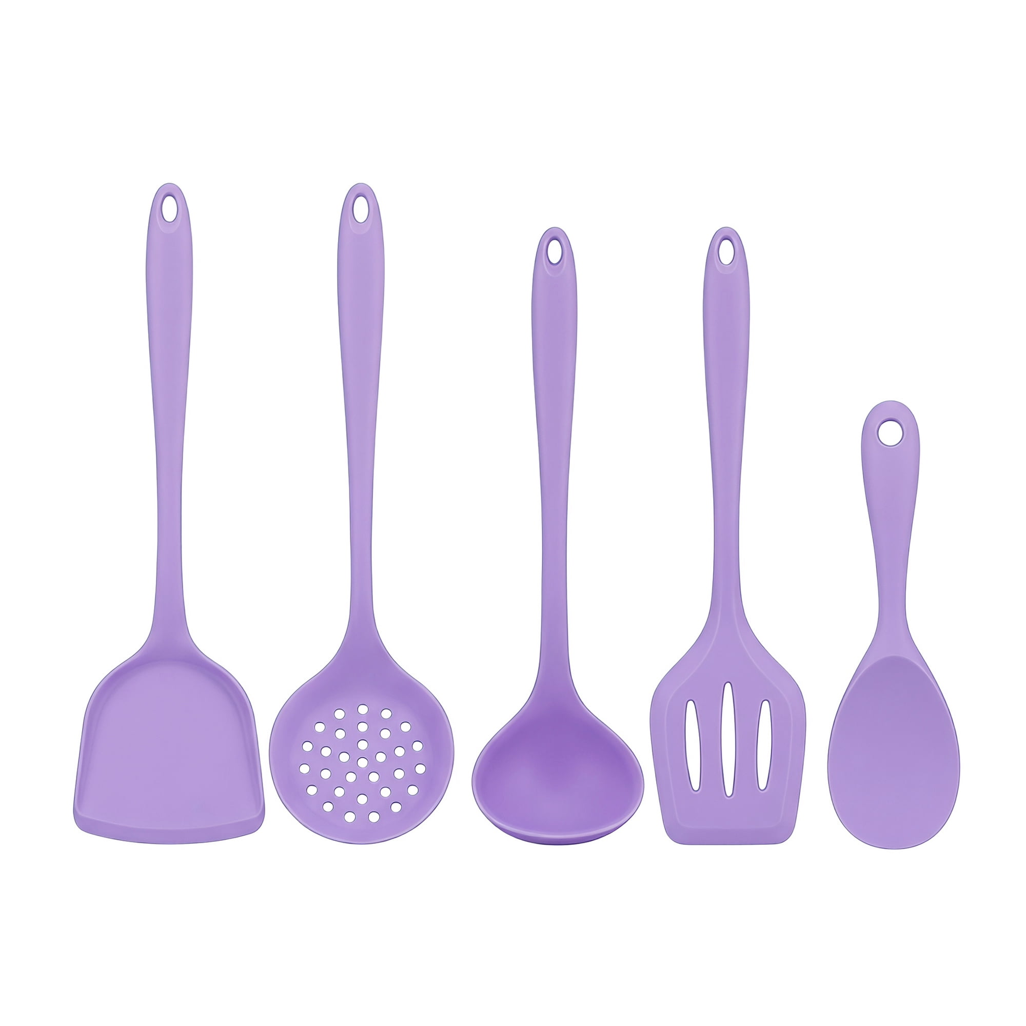 Unique Bargains 5 Pcs Silicone Essential Kitchen Cooking Utensil Set Light Purple