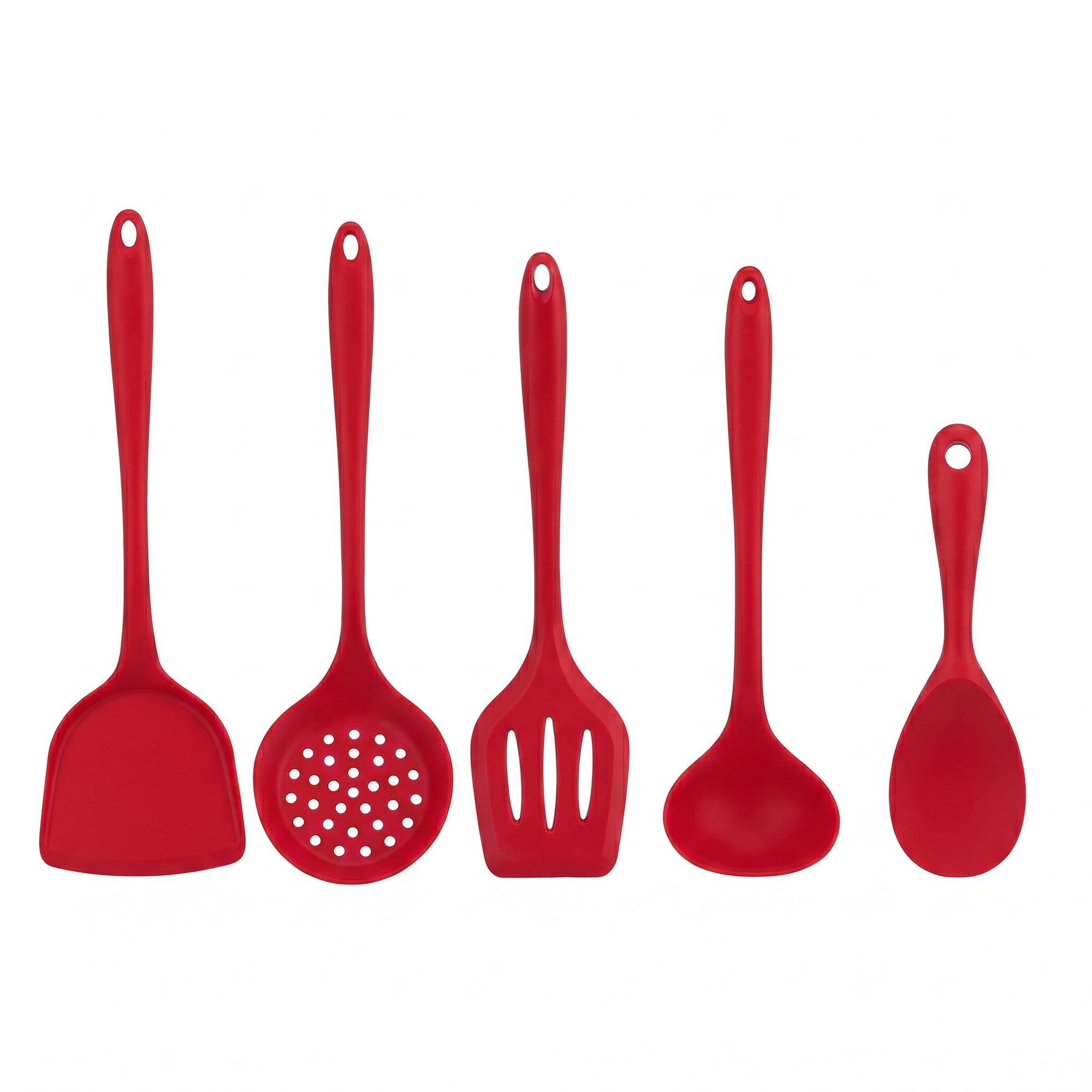 Unique Bargains 5 Pcs Solid Color Silicone Essential Kitchen Cooking Utensil Set Red