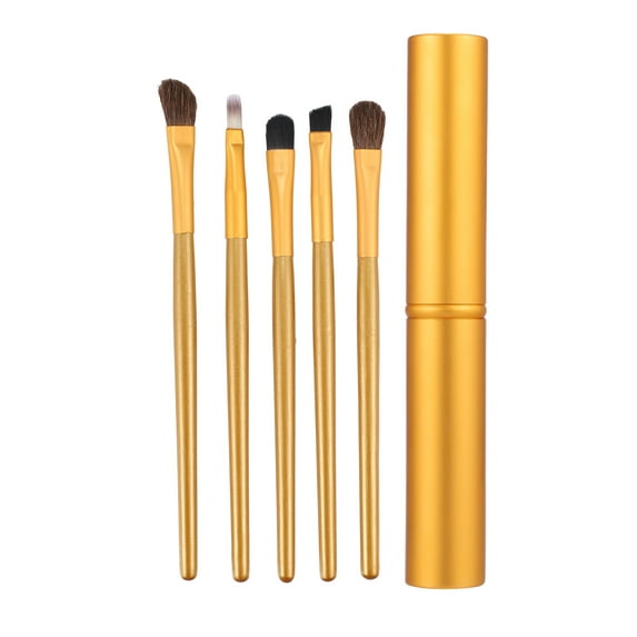 Unique Bargains 5 Pcs Travel Blending Makeup Brush Set Foundation Contour Concealer Blusher Brush 15.3x2.3cm Gold Tone