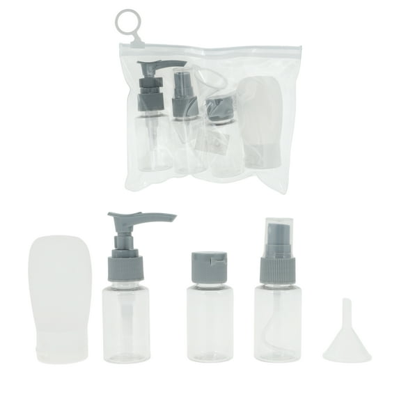 Unique Bargains 5 Pcs Travel Size Toiletries Bottles Containers Leakproof Squeezable Refillable Travel Container Set Gray