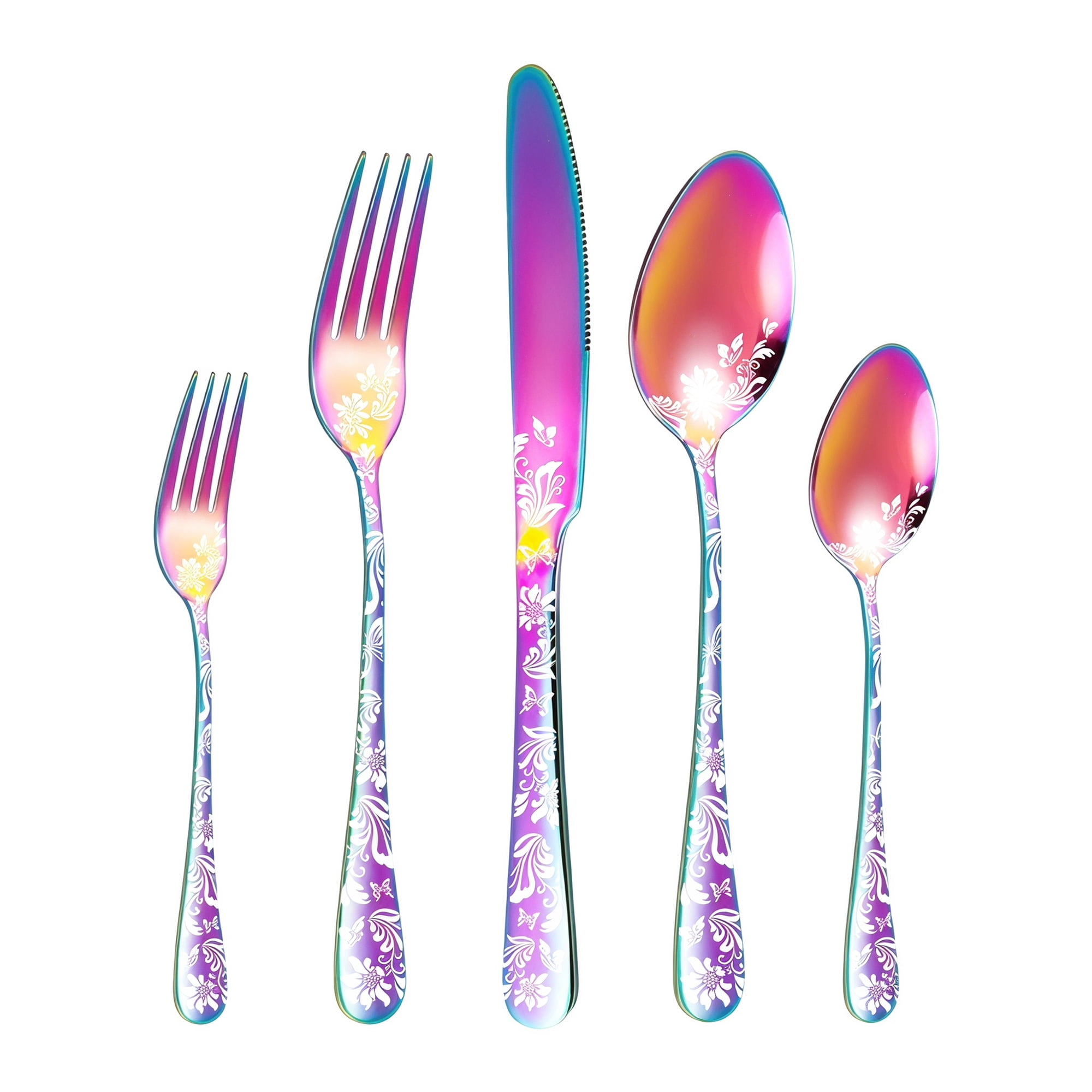Unique Bargains 5 Pieces Stainless Steel Silverware Set Flatware Set Colorful B
