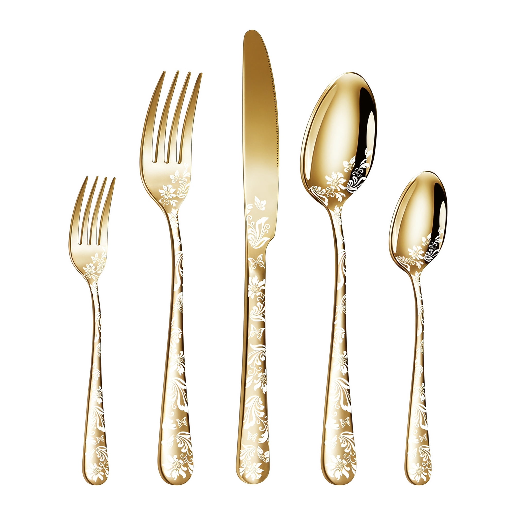 Unique Bargains 5 Pieces Stainless Steel Silverware Set Flatware Set Gold B