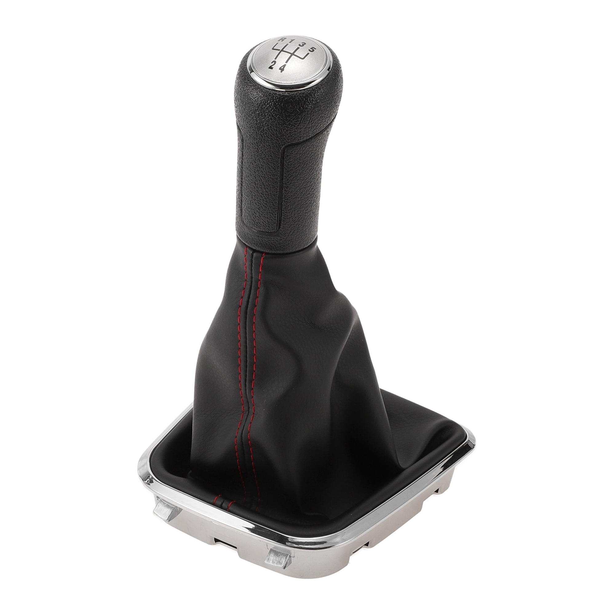 Unique Bargains 5 Speed Manual Gear Shift Knob with Cover - Car Shift Lever Knob with Cover - for Volkswagen Polo 2014-2017 Plastic Faux Leather Black Red - 1 Pc