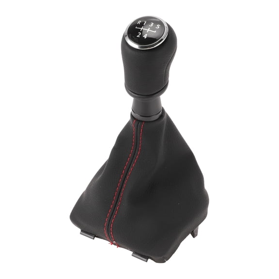 Unique Bargains 5 Speed Manual Gear Shift Knob with Cover No.7E0711113H - Car Shift Lever Knob - for VW Transporter 2015-2020 Plastic Faux Leather Black Red - 1 Pc