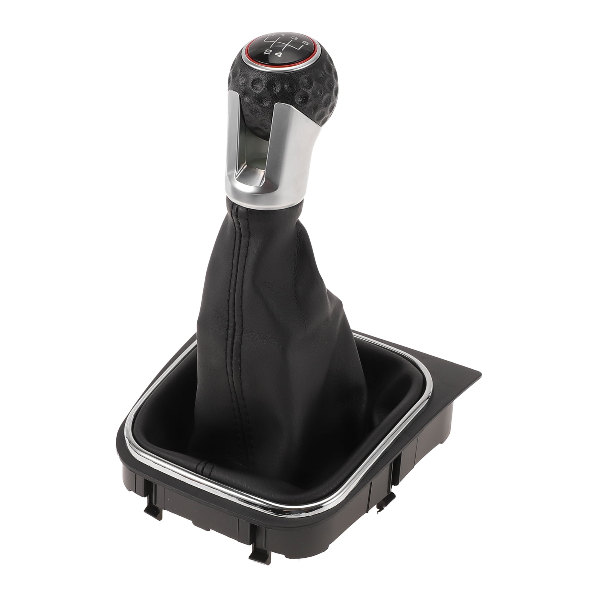 Unique Bargains 5 Speed Manual Gear Shift Knob with Cover for VW Golf 5 MK5 GTI GTD R32 2004-2009 Plastic Faux Leather Gearbox Stick Shifter Lever Knob Black Red