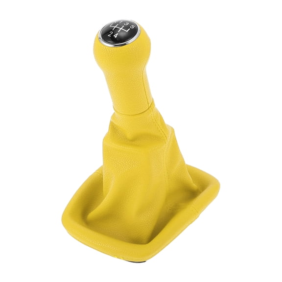 Unique Bargains 5 Speed Manual Gear Shifter Knob with Cover, Automotive Gearbox Stick Shifter Lever Knob for VW Bora 1999-2005 Plastic Faux Leather Yellow Black, 1 Pc