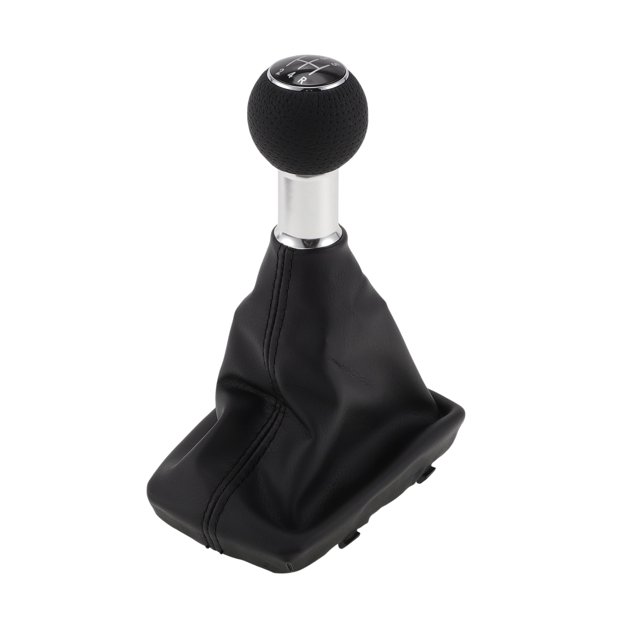 Unique Bargains 5 Speed Manual Gear Shifter Knob with Cover - Car Shift Lever Knob with Cover - for Audi A4 2000-2008 Plastic Faux Leather Black Silver Tone - 1 Pc