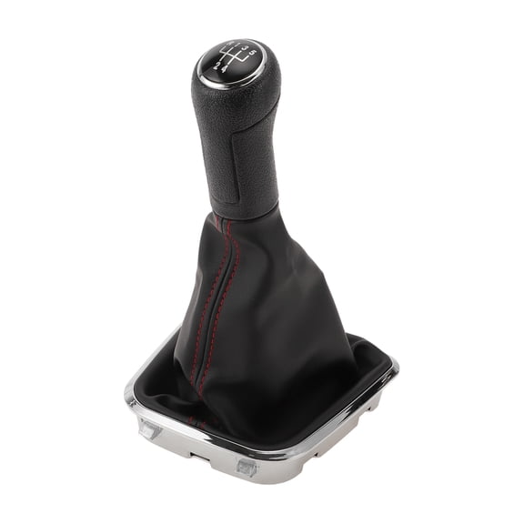 Unique Bargains 5 Speed Manual Gear Shifter Knob with Cover - Car Shift Lever Knob with Cover - for Volkswagen Polo 2014-2017 Plastic Faux Leather Black Red - 1 Pc