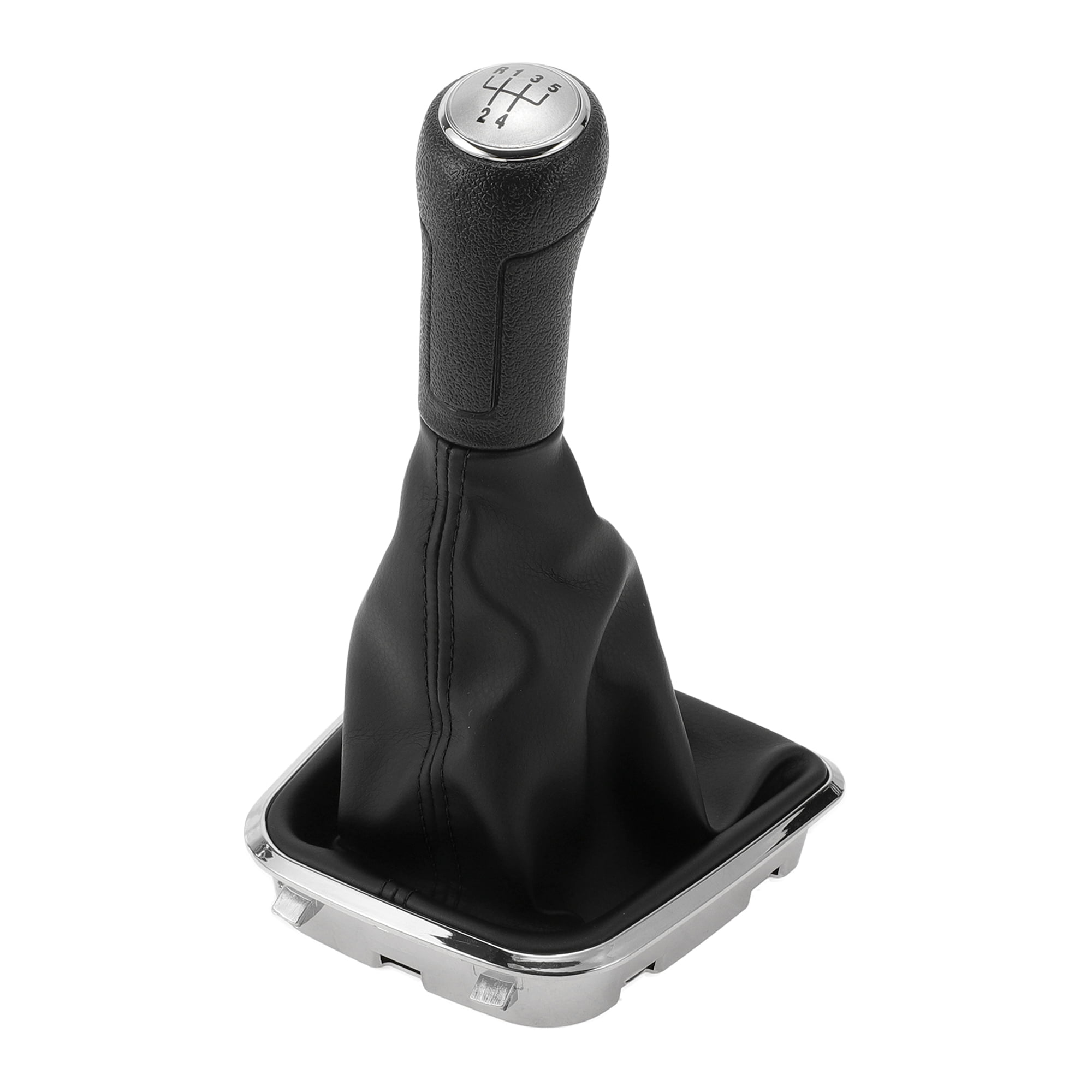 Unique Bargains 5 Speed Manual Gear Shifter Knob with Cover - Car Shift Lever Knob - for Volkswagen Polo 2014-2017 Plastic Faux Leather Black Silver Tone - 1 Pc