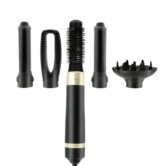 Unique Bargains 5 in 1 Air Styler Hot Air Brush Hair Dryer & Curling Iron with Attachments Professional Multi-Styler for Straightening Black