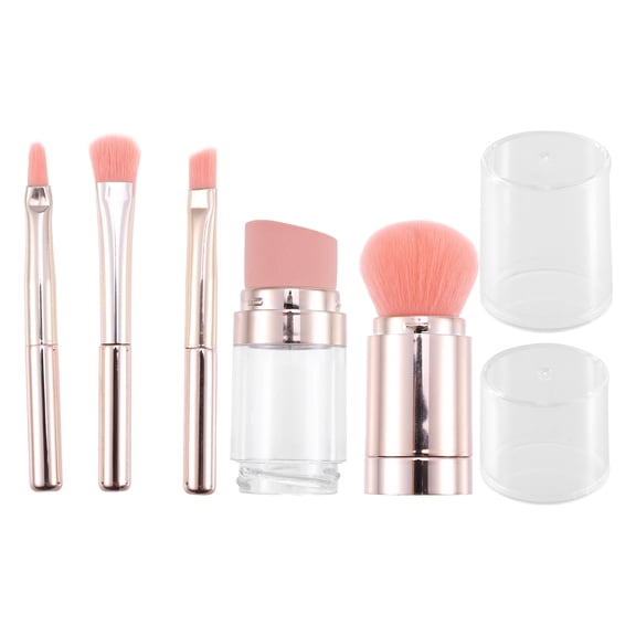 Unique Bargains 5 in 1 Makeup Brush Set Foundation Sponge Brush Eyebrow Brush Plastic Handle Pink 5.2Inches Height