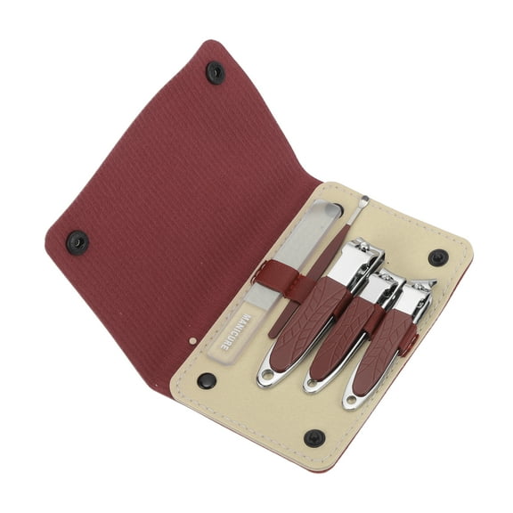 Unique Bargains 5-piece Set Net Pattern Bag Nail Clippers Set Wine Red