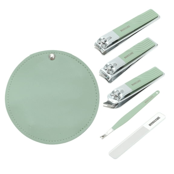 Unique Bargains 5-piece Set Round Rotation Nail Clipper Kit Green for Women for Men