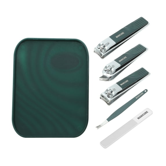 Unique Bargains 5-piece Set Solid Color Box Nail Clipper Kit Blackish Green for Women for Men