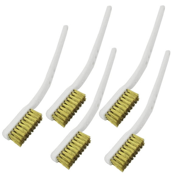 Unique Bargains 5 x Portable Hand Tool Brass Tone White Handle Wire Brush 6.9"