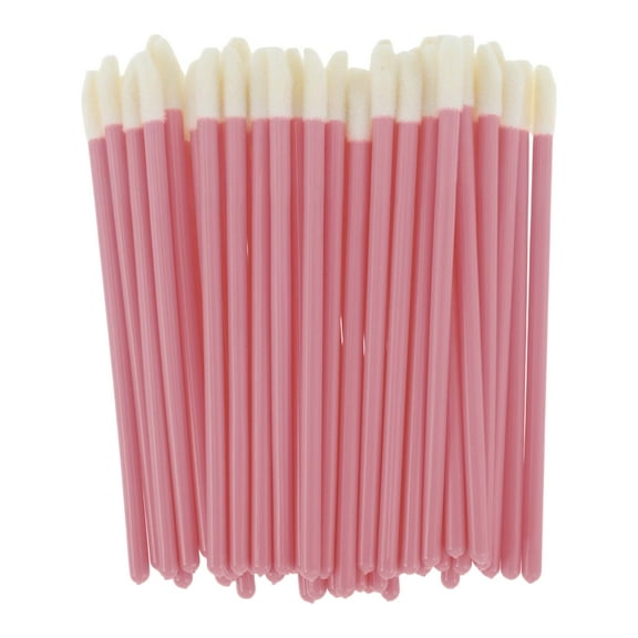 Unique Bargains 50 Pcs Disposable Solid Rod Lip Brush for Vacation Pink Plastic Flocking