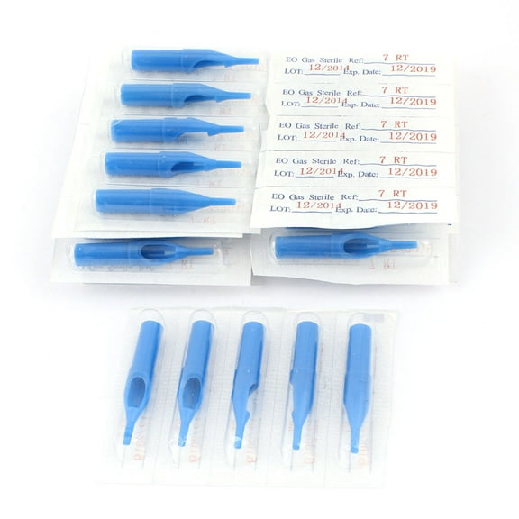 Unique Bargains 50 Pcs Disposable Tattoo Tip Tube Nozzle 7R Blue for Round Liner/Shader Needles