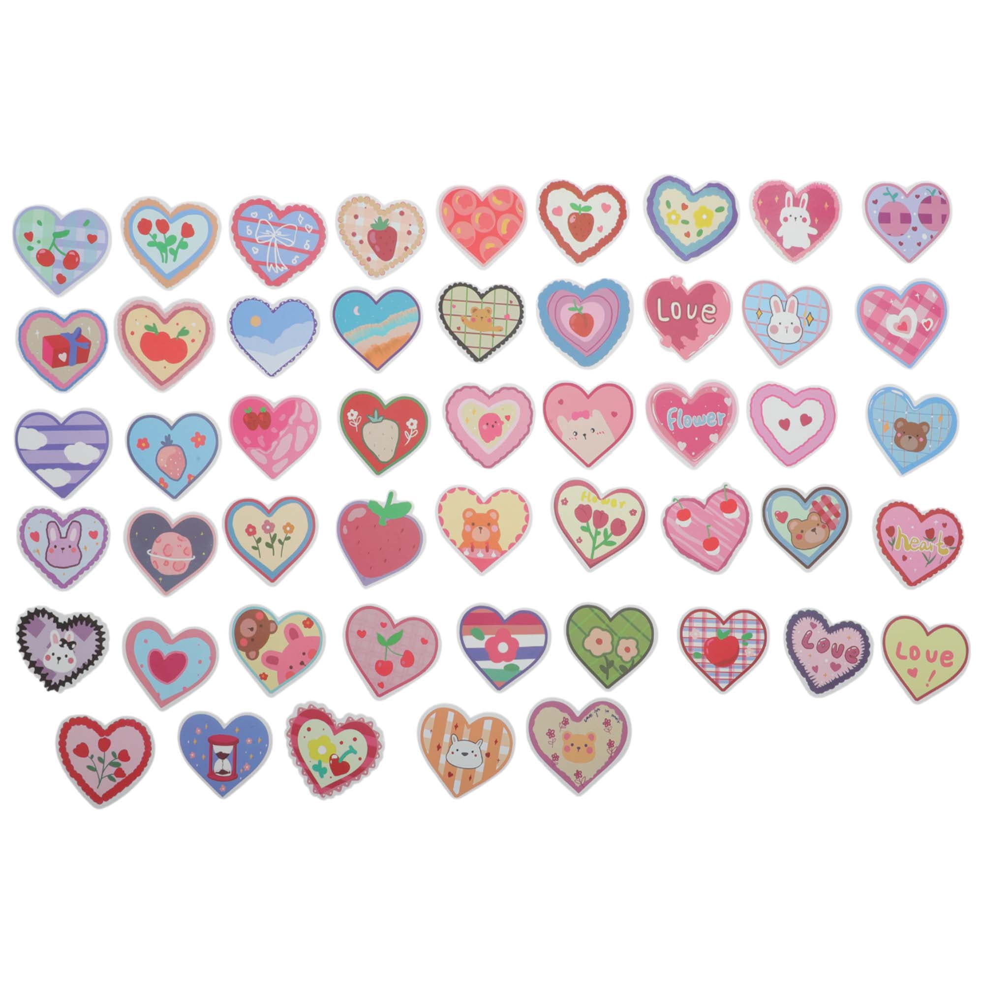 Unique Bargains 50 Pcs Heart Doodle Stickers Waterproof Scrapbook Aesthetic Stickers