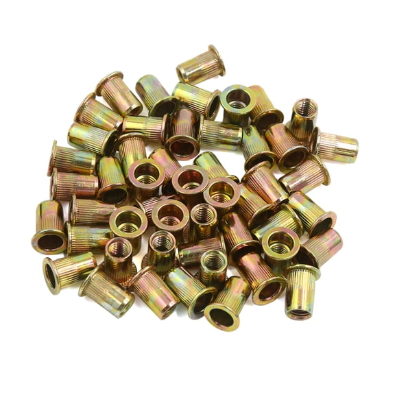 Unique Bargains 50 Pcs M8 Bronze Tone Carbon Steel Thread Flat Head Rivet Nut Insert Nutserts