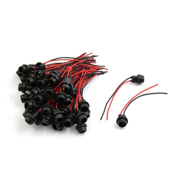 Unique Bargains 50 Pcs Red Black T10 Light Bulb Socket Holder Harness Wire Connector for Car