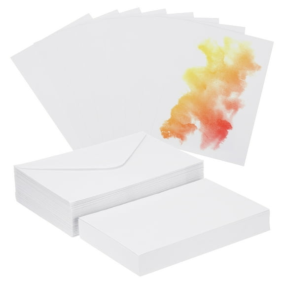 Unique Bargains 50 Sets Cotton Watercolor Paper 140lb/300 GSM Postcards with Envelopes
