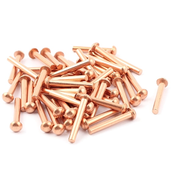 Unique Bargains 50Pcs 1/8" x 25/32" Round Head Copper Solid Rivets Fasteners