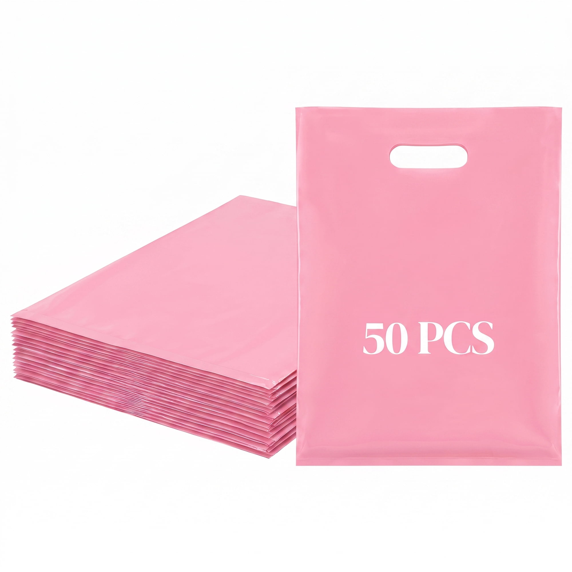 Unique Bargains 50Pcs Premium Waterproof Gift Bags Pink 9.8" x 13.8"