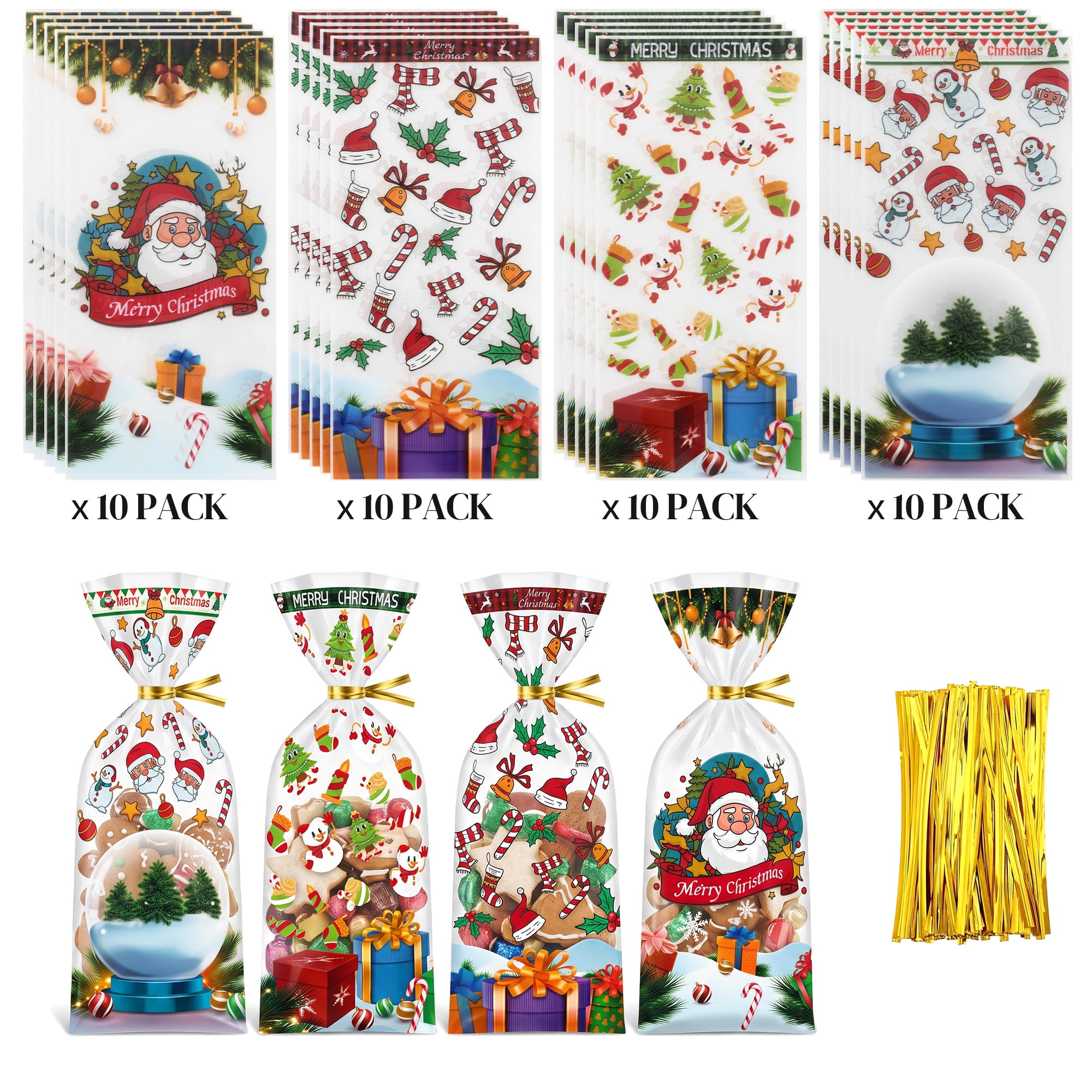Unique Bargains 50Pcs Present Gift Bags for Cookies and Treats Clear 4.9" x 10.8"