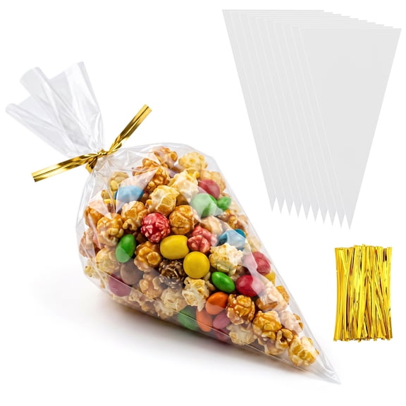 Unique Bargains 50Pcs Triangular Gift Bags for Favors Bakery Clear 5.1" x 9.8"