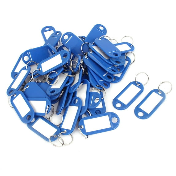 Unique Bargains 50pcs Blue Plastic Luggage Fobs ID Label Name Tag Badge Clip Holder Keyring
