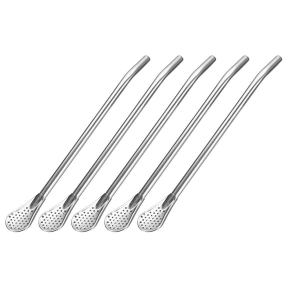 Unique Bargains 5Pack 7.2' Stainless Steel Spoon Straw Drinking Straw Spoon with Filter Silver