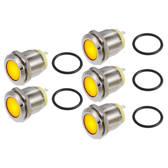 Unique Bargains 5Pc LED Indicator Light 12mm 12V Metal Shell Waterproof Pilot  Dash Signal Lamp Internal Yellow