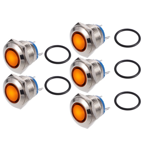 Unique Bargains 5Pc LED Indicator Light 16mm 12V Metal Shell Waterproof Pilot Dash Signal Lamp Internal Yellow