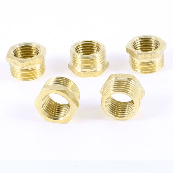 Unique Bargains 5Pcs 1/2"PT x 3/8"PT Male to Female Thread Hex Bushing Pipe Couplings Adapter